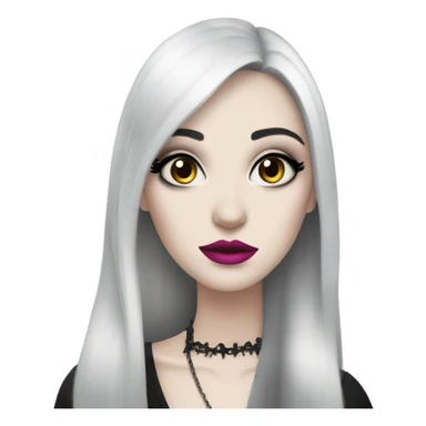 Very pale woman with long dark hair and gothic makeup and medium pink lips  sticker