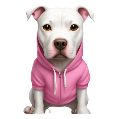 White pit bull looking dog with a pink hoodie sticker