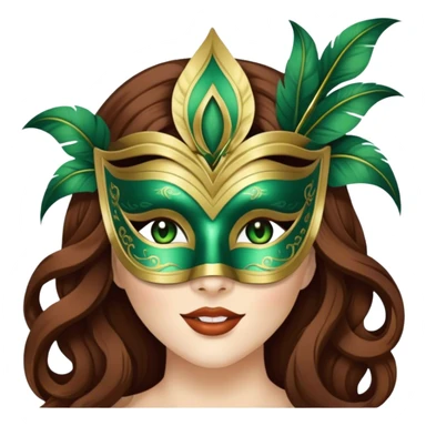 Greeneyed Woman blinking with Long Brown hair venetian mask sticker