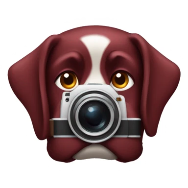 Dark red dog with camera sticker