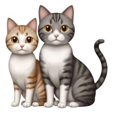 3 different coloured short haired cats including; a dark brown tabby and white cat, and a dark grey and white  sticker