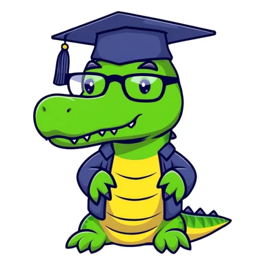 academic alligator wearing glasses and a graduation cap sticker