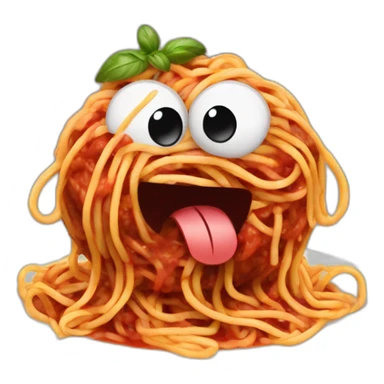 Spaghetti and meatballs with a face, arms and legs, doing something random sticker