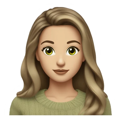 Brunette balayage long hair white women green eyes beige sweater sticker