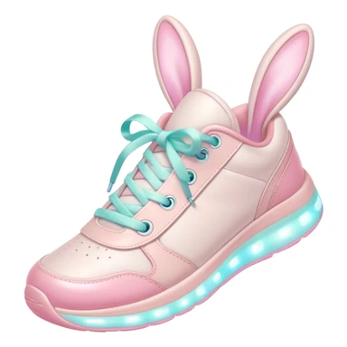 Cute Kawaii Shoe, small and bouncy, soft pastel sneakers with glowing highlights, cute sparkling eyes, a happy cheerful expression, laces tied like bunny ears! sticker