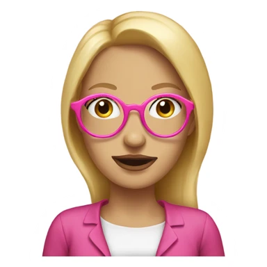 Caucasian women, blonde hair, pink glasses eating donut sticker