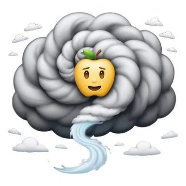 tornado, slightly angled top down side view, apple style emoji, swirling clouds, dynamic spiral sticker