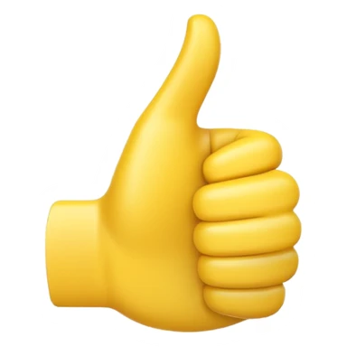 Apple-style 3D illustration of a single yellow emoji hand giving a thumbs up gesture, glossy and rounded, centered on a clean white background, soft shadow underneath, isolated and minimal design sticker