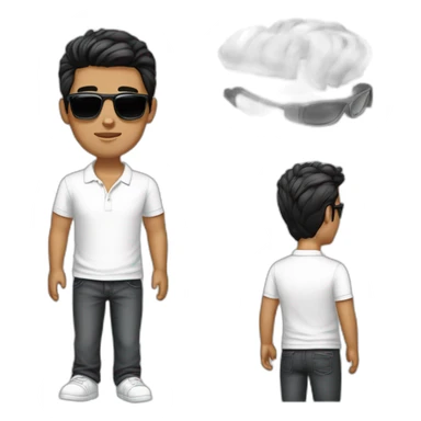A young man,  who looks like bisnessman, wears white polo t-shirt and luxury watches. Black hair, white skin. Wears raybans. create few exemples  sticker