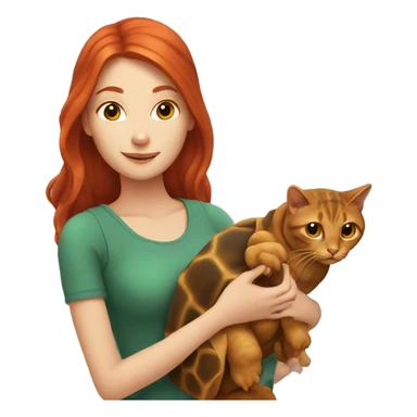 Red headed woman with long hair holding a tortoise cat sticker