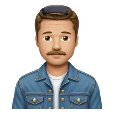brad pitt with stache, wear jean jacket sticker