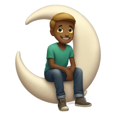 Boy sitting on crescent moon sticker