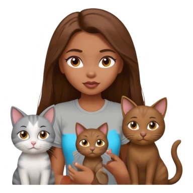 a pretty bratz dusky girl with long brown hair with four cats nd wearing a grey tshirt sticker