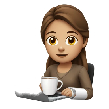 cute girl with brown hair working on laptop and drinking coffee sticker