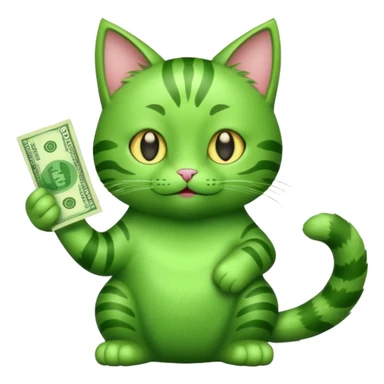Green cat, all green body, has money sticker