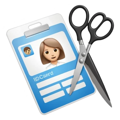 Scissors cutting an ID card in 2 parts.hyper realistic sticker