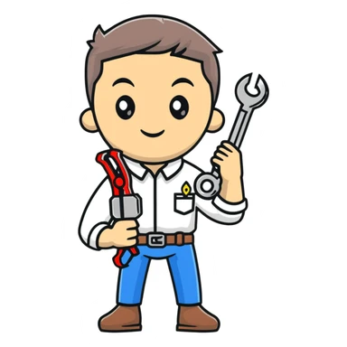 Ukrainian man in white embroidered traditional shirt holding a wrench in one hand and scissors in other hand sticker