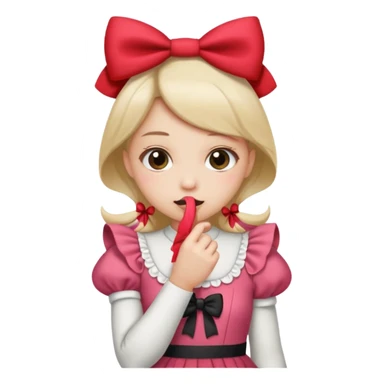 Emoji que se este mordiendo el dedo y que la persona tenga un moño coqueto sticker