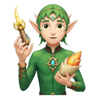 elf male Short wetsuit-style garb, glowing runes on skin, holding a conch horn. sticker