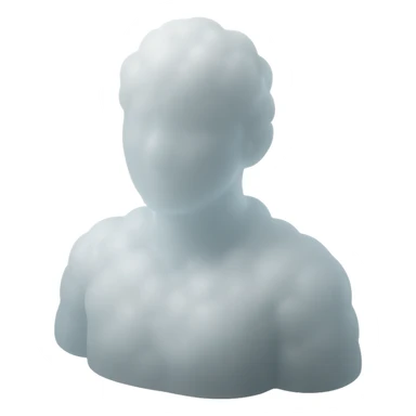 person made of white fluffy clouds, shoulder up, front view, matte glass style sticker