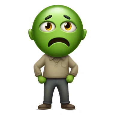 Create an emoji character with a greenish face, holding one hand over its mouth as if it's about to throw up. The emoji has wide, bulging eyes and a distressed, nauseated expression, while the other hand is on its stomach to show discomfort sticker
