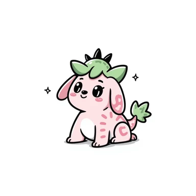 Kawaii bunny plant dragon with tiny spikes, extremely cute, giant sparkly eyes, blushing cheeks, pastel colors, small mouth, adorable expression sticker