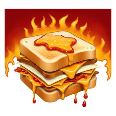 extra spicy sucuk sandwich object icon, crispy toasted bread, lots of spicy sucuk slices, dripping melted cheese, hot chili sauce, red pepper flakes, spicy steam effect, 3D cartoon, mobile game icon style, clean background, no text, no watermark
 sticker