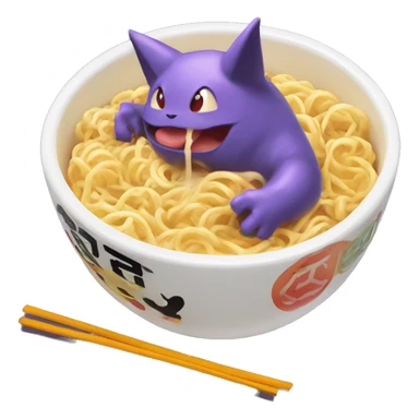 Pokémon character Gengar eating abowl of ramen noodles while floating  sticker