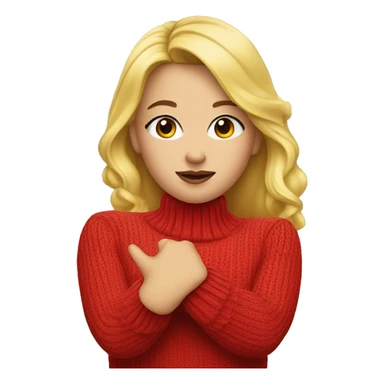 A blonde girl with a red sweater blowing a kiss sticker