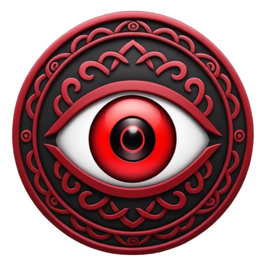 

---

The Mangekyō Sharingan is a deep, glowing crimson eye where the original tomoe disappear and are replaced by a complex black pattern.  sticker