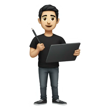 skinny guy with drawing tablet with black hair in black t-shirt sticker