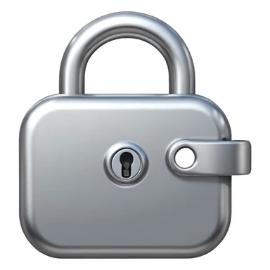 Chrome silver lock emoji, iOS emoji style, smooth metallic surface, rounded edges, reflective highlights, minimalistic sticker
