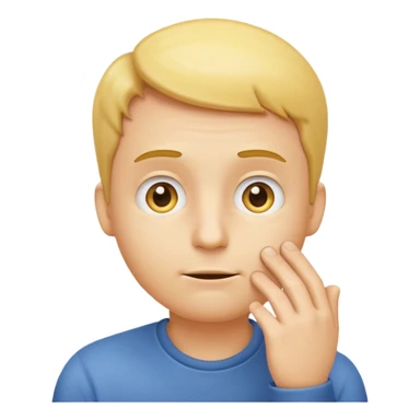 A iPhone type emoij guy white curious with his eyes looking up to a corner and his hand on his chin looking like hes curious  sticker