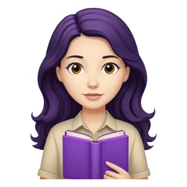 Long Hair Women with purple Book, Black wavy hair, beige shirt sticker