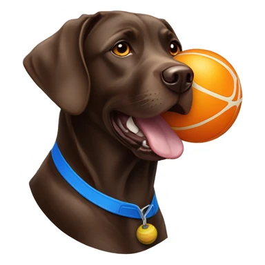 Chocolate lab with orange and blue chuck it ball in her mouth sticker