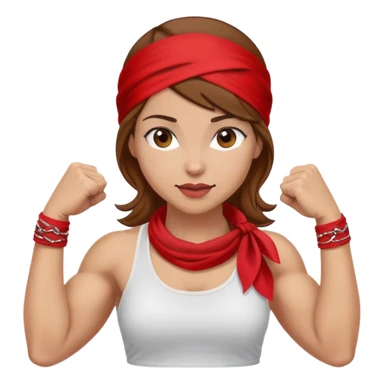 Light skin and brown hair with red bandana Rosie the Riveter shows biceps sticker
