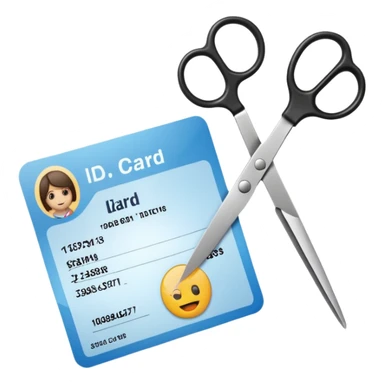 Scissors cutting an ID card in 2 parts.hyper realistic sticker