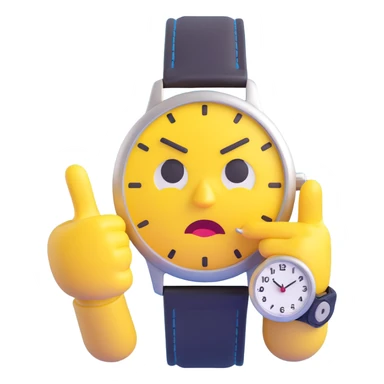 A yellow emoji face with a worried expression, looking at a wristwatch with raised eyebrows, showing urgency and stress sticker