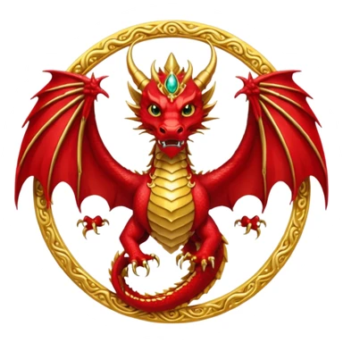 Golden Dragon with wings crest/brosch in a circle with red gems sticker