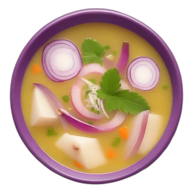 encebollado soup from ecuador with red onions, albacore and yucca sticker