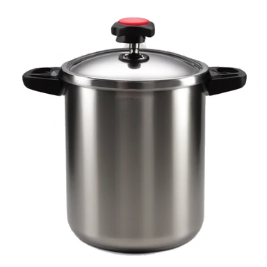 Stainless steel pressure pot, with black gights, lid with 3 clamps, red line on the black knob sticker