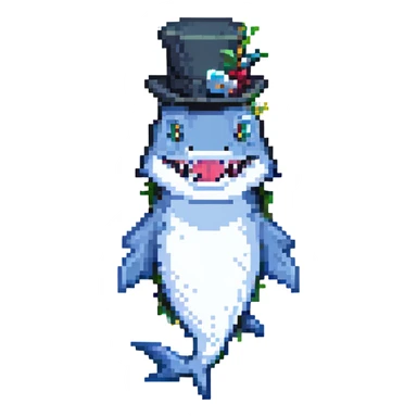 pixel art shark wearing a tophat sticker
