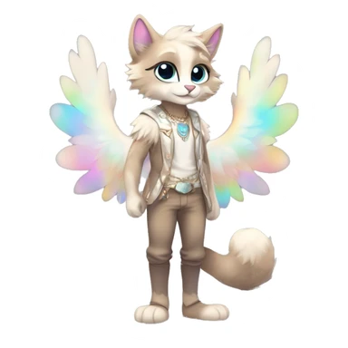 Furry, sparkle, iridescent, colorful, pastel, edgy, cool, fantasy beautiful, brown, beige, white, divine, godly, angelic, animal, anthro, full body, fursona, feline sticker