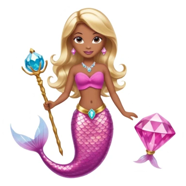 Brown skin blonde hair barbie mermaid with pink diamond tail and wand  sticker