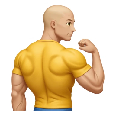 Emoji of Shoulders Muscle from side view, the human is yellow like on iphones. He has big shoulders. His skin is completely yellow and has no hair or facial expressions and has no clothing. sticker