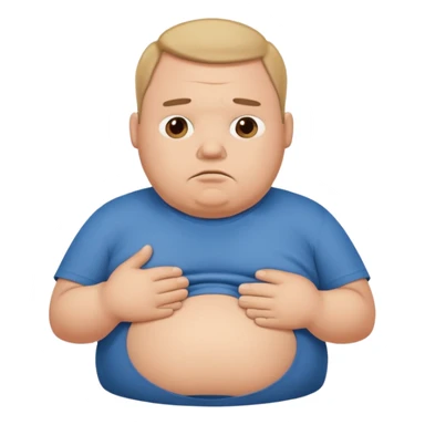a cartoon fat man holding his stomach wearing t shirt, while looking confused? dont show nipples sticker
