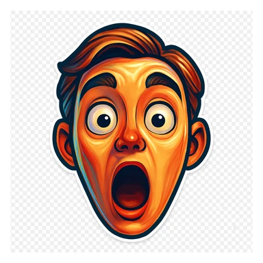 Create a cartoon sticker with a surprised expression in the style of Flux Pro, with a transparent background. The style should reflect the vibrant and detailed characteristics of Flux Pro style. sticker