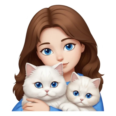 girl with brown hair cuddling a white persian cat that has blue eyes sticker