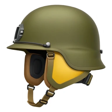 modern NATO helmet, emoji style, olive color, simple shape, side mounts, strap sticker