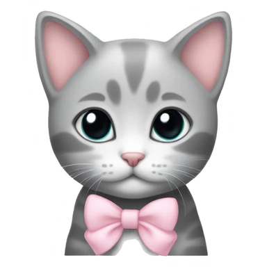 Grey kitten with a cute light pink bow sticker